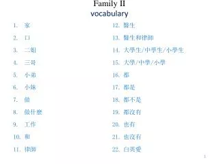 Family II vocabulary
