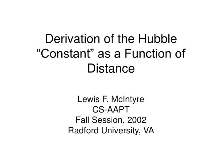 derivation of the hubble constant as a function of distance