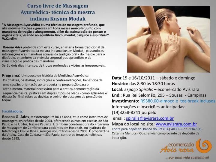 curso livre de massagem ayurv dica t cnica da mestra indiana kusum modak