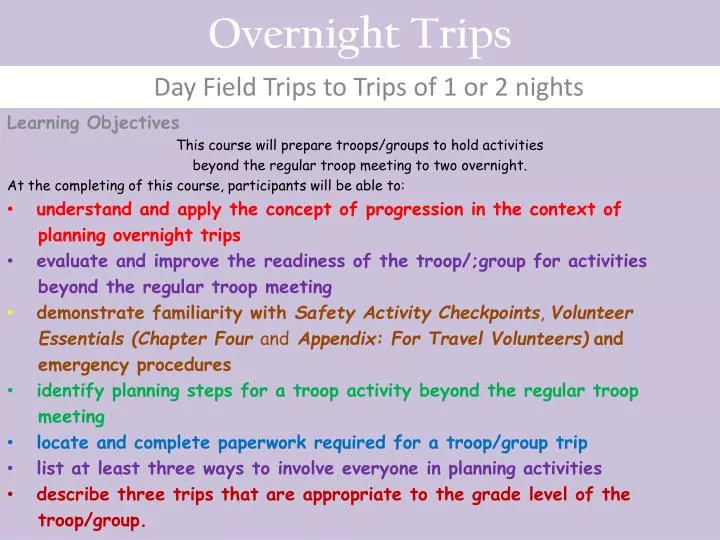 overnight trips