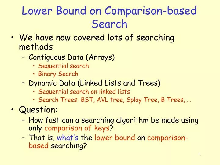 lower bound on comparison based search