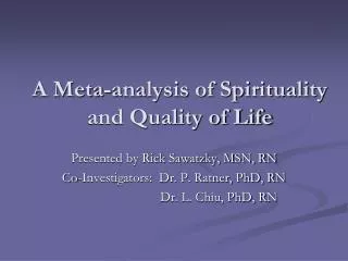 A Meta-analysis of Spirituality and Quality of Life