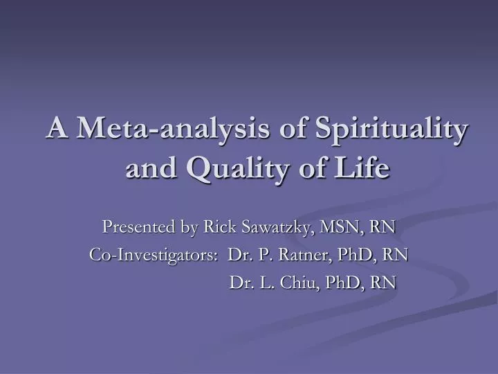 a meta analysis of spirituality and quality of life