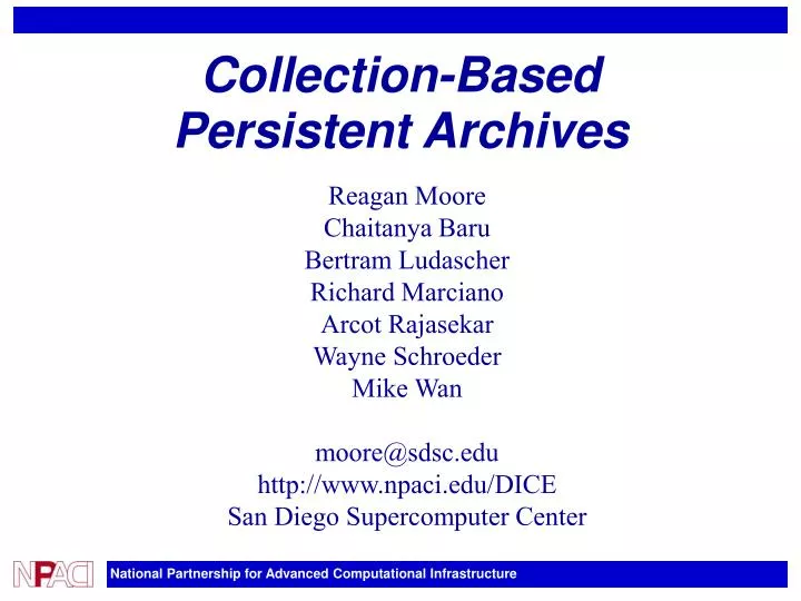 collection based persistent archives