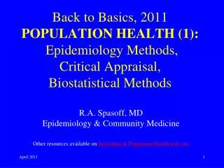 R.A. Spasoff, MD Epidemiology &amp; Community Medicine