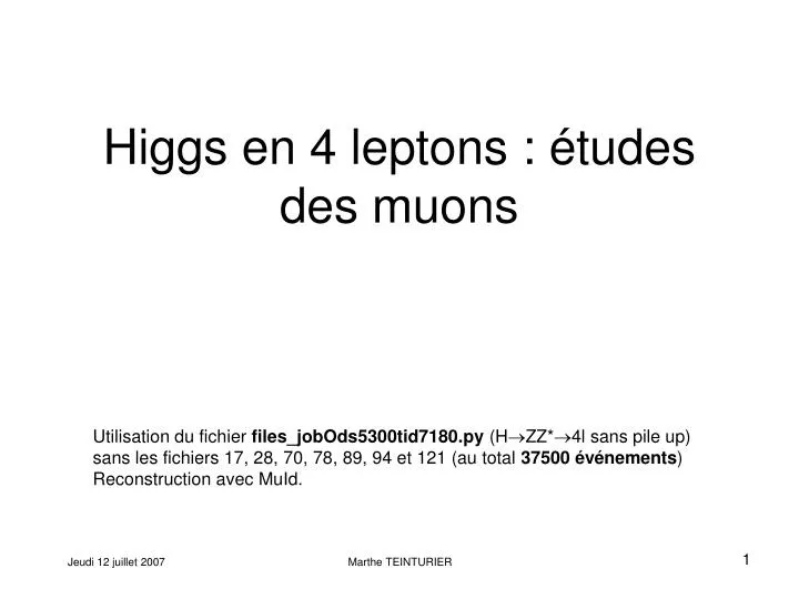 higgs en 4 leptons tudes des muons