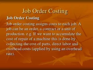 Job Order Costing