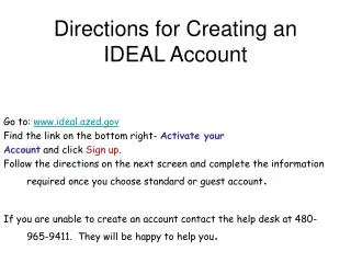 Directions for Creating an IDEAL Account
