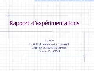 rapport d exp rimentations