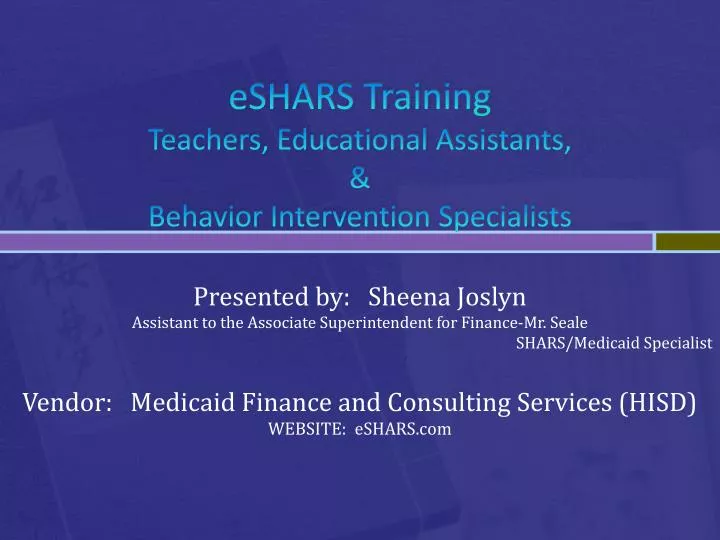 eshars training teachers educational assistants behavior intervention specialists