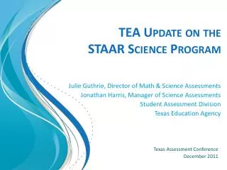 TEA Update on the STAAR Science Program