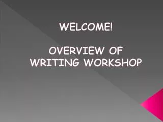 WELCOME! OVERVIEW OF WRITING WORKSHOP