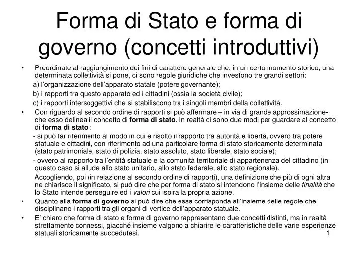 forma di stato e forma di governo concetti introduttivi