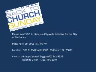 Please join E.C.C. to discuss a City-wide Initiative for the City of McKinney