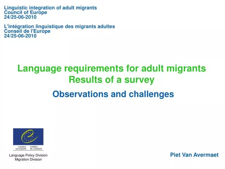 language requirements for adult migrants results of a survey observations and challenges