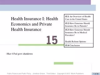 Health Insurance I: Health Economics and Private Health Insurance