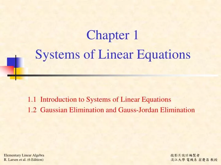 PPT - Chapter 1 Systems Of Linear Equations PowerPoint Presentation ...