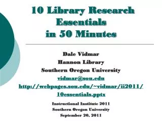 10 Library Research Essentials in 50 Minutes