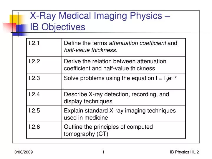 x ray medical imaging physics ib objectives