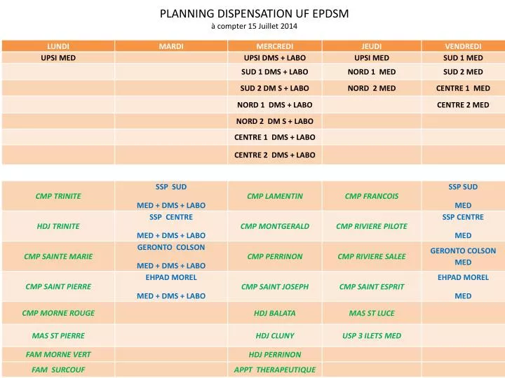 planning dispensation uf epdsm compter 15 juillet 2014