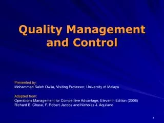 Quality Management and Control