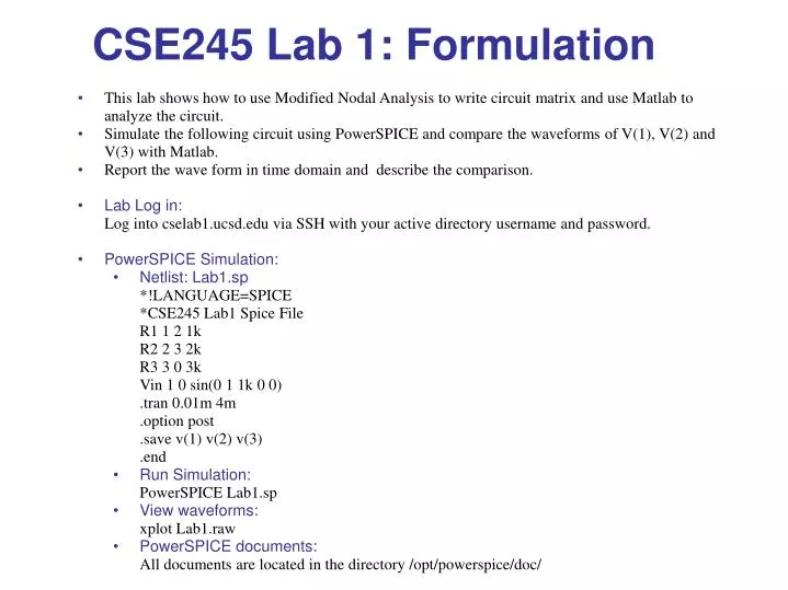 cse245 lab 1 formulation