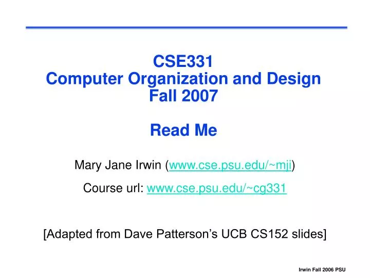 cse331 computer organization and design fall 2007 read me