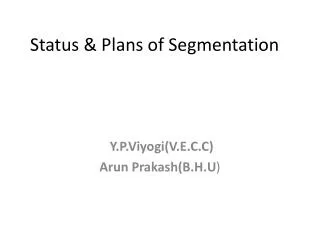 Status &amp; Plans of Segmentation