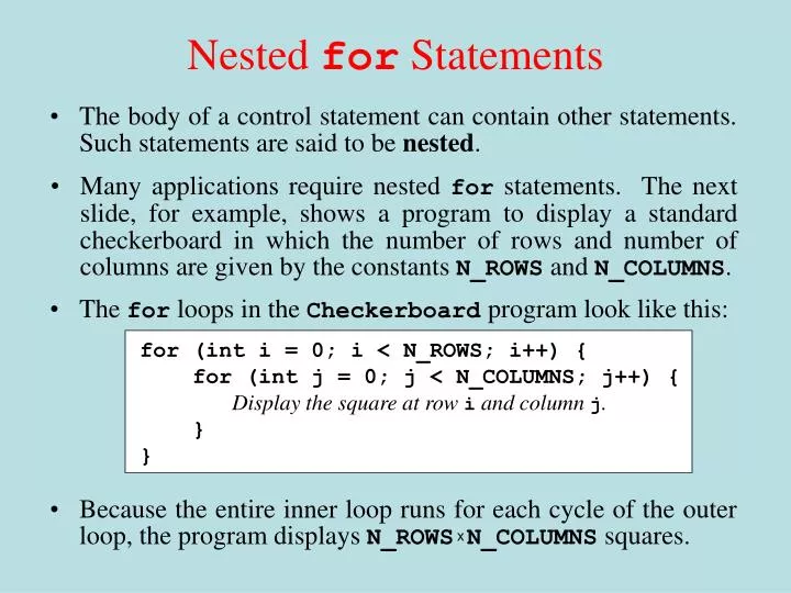 nested for statements