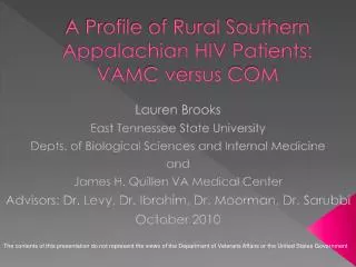 A Profile of Rural Southern Appalachian HIV Patients: VAMC versus COM