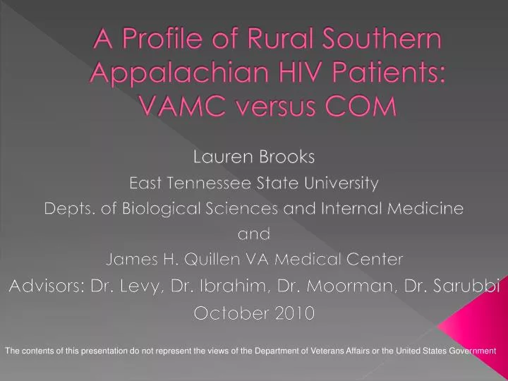 a profile of rural southern appalachian hiv patients vamc versus com
