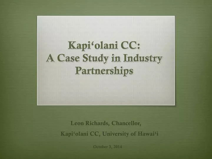 kapi olani cc a case study in industry partnerships