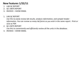 New Features 1/22/11