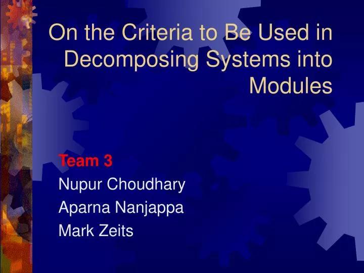 on the criteria to be used in decomposing systems into modules