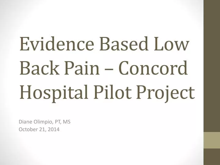 evidence based low back pain concord hospital pilot project