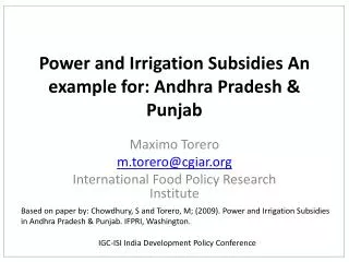 Power and Irrigation Subsidies An example for: Andhra Pradesh &amp; Punjab