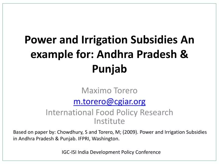 power and irrigation subsidies an example for andhra pradesh punjab