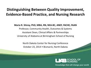 Distinguishing Between Quality Improvement, Evidence-Based Practice, and Nursing Research