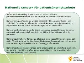 nationellt ramverk f r patients kerhetsarbete