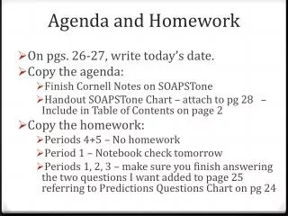 Agenda and Homework