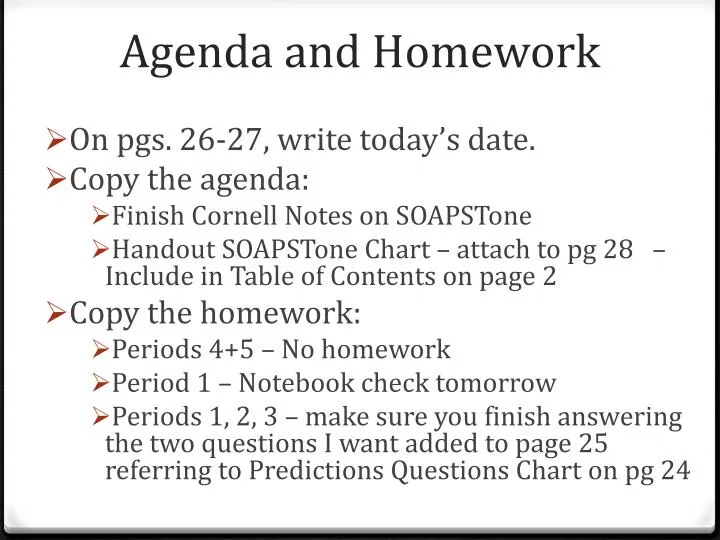 agenda and homework