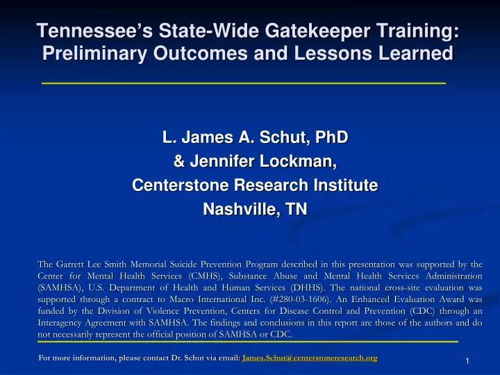 tennessee s state wide gatekeeper training preliminary outcomes and lessons learned