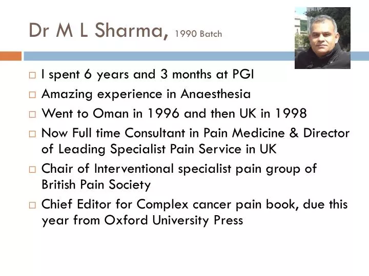 dr m l sharma 1990 batch