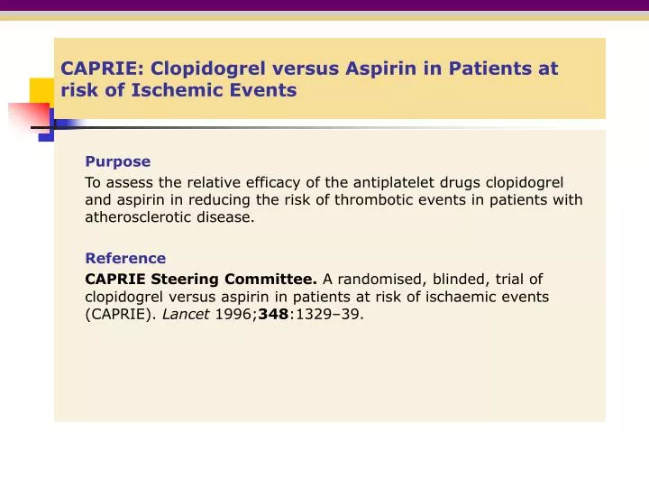 caprie clopidogrel versus aspirin in patients at risk of ischemic events