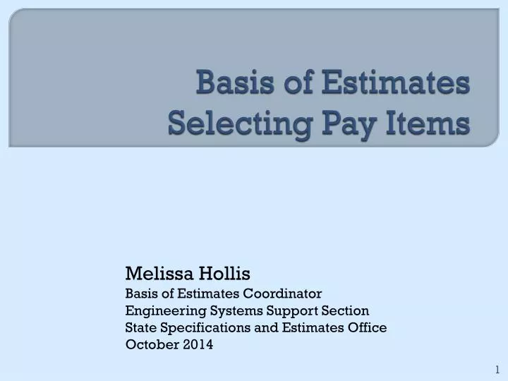 basis of estimates selecting pay items