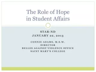 The Role of Hope in Student Affairs