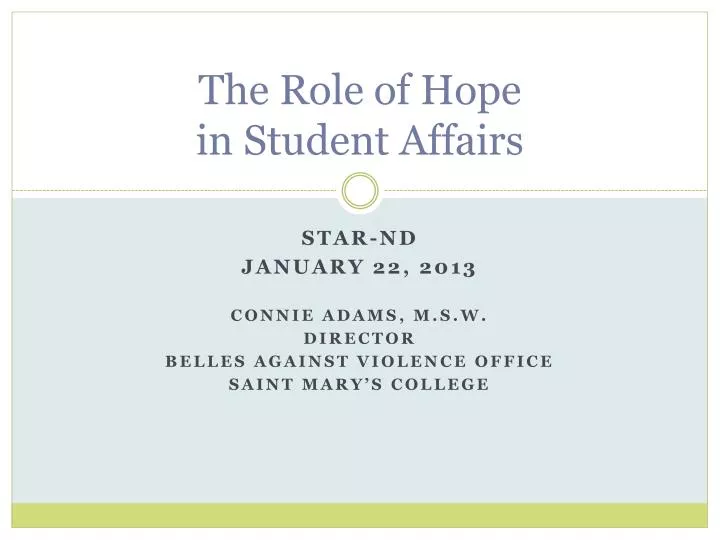 the role of hope in student affairs