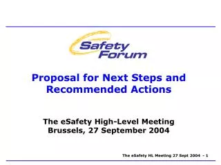 Proposal for Next Steps and Recommended Actions