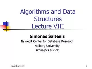 Algorithms and Data Structures Lecture VIII