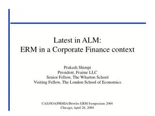 Latest in ALM: ERM in a Corporate Finance context